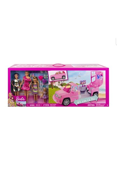 Barbie Pembe Aracı Ve Kardeşleri Oyun Seti Kız Çocuk Oyuncak
