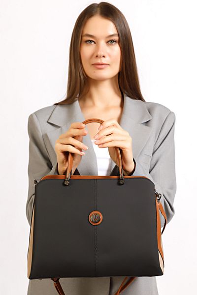TH Women's Shoulder Bag Th-yk14205 Black-dark Beige-tan