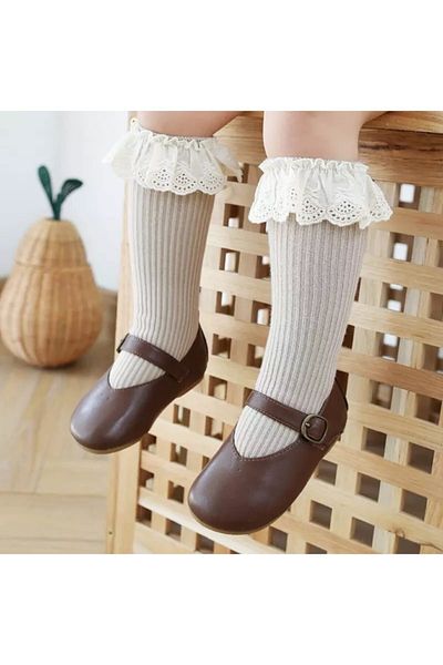 Baby Berry Baby store Дантелени чорапи до коляното за момиче с назъбена норка