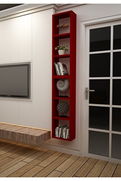 Dekormer Design Kitaplık Kırmızı Dikey Ikili Birleşik Duvar Rafı Takım