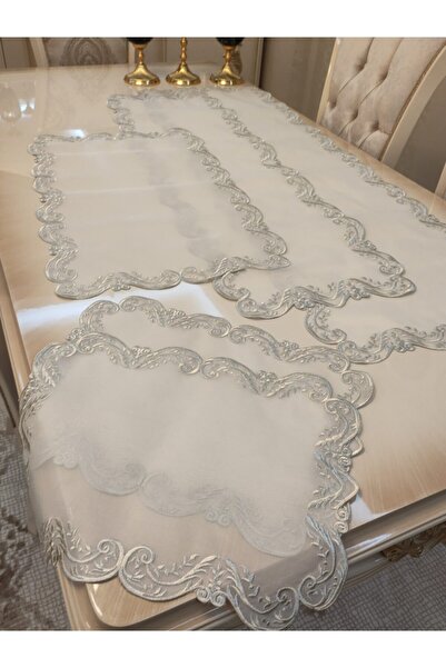 incisecrethome Gümüş Işlemeli, Özel Ödemiş Ipek 5 Parça Salon Set