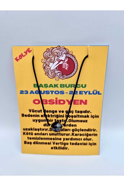 GÜMÜŞTEL EL SANATLARI Certified Virgo Zodiac Obsidian Stone Natural Stone Nec...