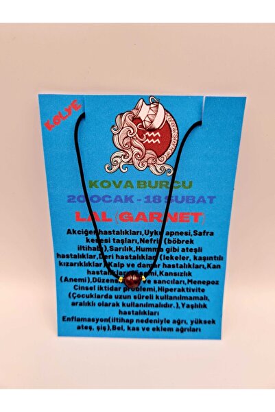 GÜMÜŞTEL EL SANATLARI Sertifikalı Kova Burcu Lal (GARNET) Taşı Doğal Taş Kolye