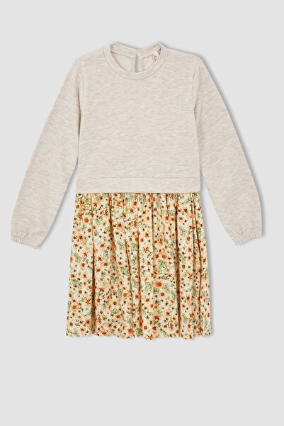 DeFacto Κοριτσίστικο φόρεμα με μακρυμάνικο σχέδιο με λαιμόκοψη