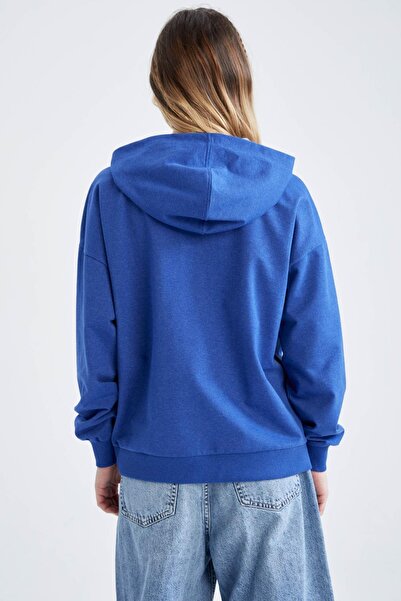 DeFacto Loose Fit Kapüşonlu Slogan Baskılı Sweatshirt