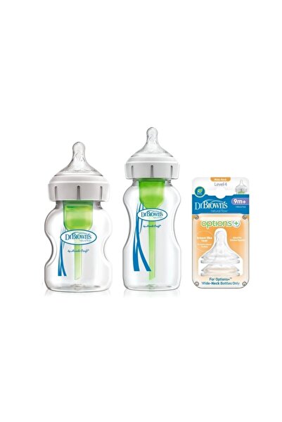 Dr.Brown's Options+ Anti-Colic Glass Feeding Bottle Set Level4 Bottle Pacifier