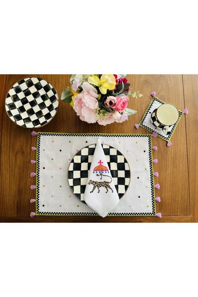 ge living طقم مكون من قطعتين من الكتان الوردي ذو الشرابة الأمريكية