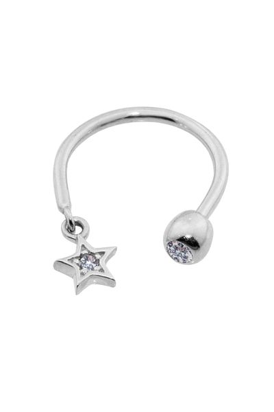 Dianora Piercing 14K White Gold Star Dangle Minimal Half Ring Piercing