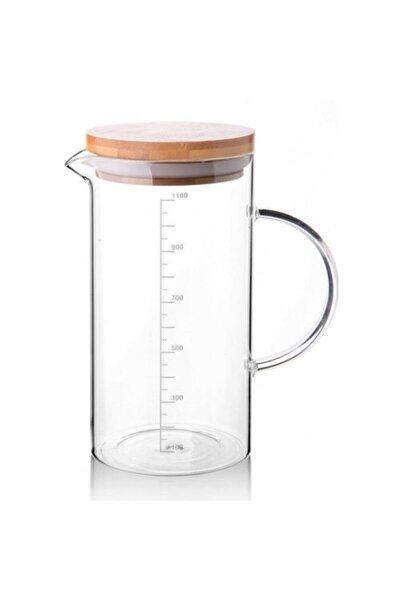 Genel Markalar Borosilikat Cam Bambu Kapaklı Ölçülü Sürahi Yağdanlık Isıya Da...