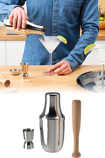 Binbirreyon Lufttat Shaker Tokmak Jigger Set Kokteyl Hazırlama Seti 3 Parça R...