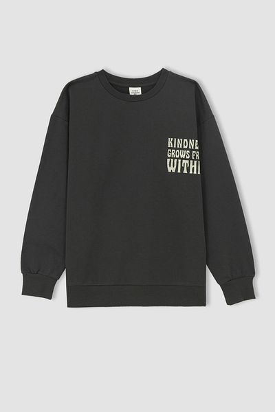 DeFacto Φούτερ με στάμπα για αγόρια Oversize Fit Crew με λαιμόκοψη