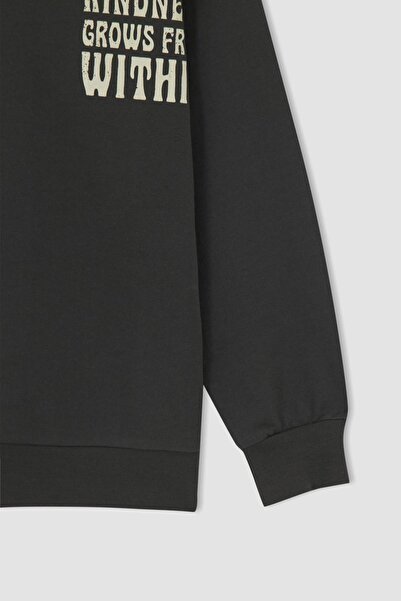 DeFacto Boy's Oversize Fit Crew Neck Back Printed Sweatshirt