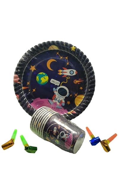 Cadde Süs Space Themed Set of 8 Paper Plates and Glasses