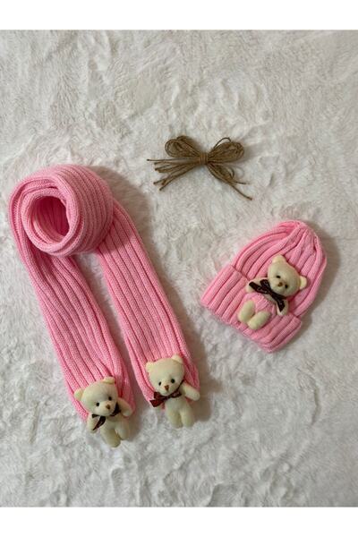 Portakal Bebek مجموعة قبعة وشاح تيدي بير