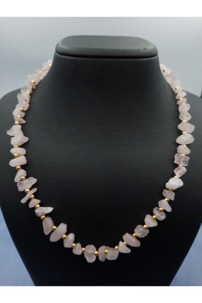 madam berra Accessories Kadın Pembe Kuvars Taşı Kırık Doğal Taş Kolye