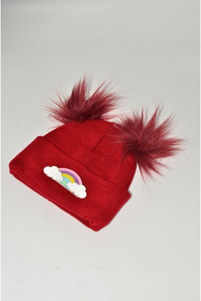 mottomia Red Colored Pompom Rainbow - Unisex Children's Beanie