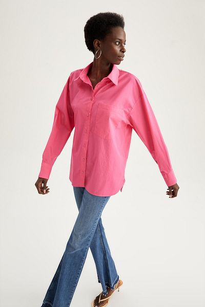 DeFacto Oversize Fit Βαμβακερό πουκάμισο Ποπλίνα Τούνικ με τσέπες
