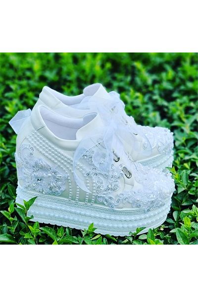 Ayakkabı Tutkusu Stilo ® Pantofi de mireasa albi cu tocuri ascunse in interior 13 cm