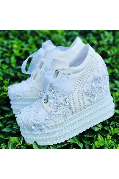 Ayakkabı Tutkusu Stilo ® Pantofi de mireasa albi cu tocuri ascunse in interior 13 cm