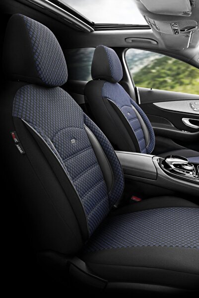 Otom غطاء مقعد السيارة بتصميم سبورت بلس من نسيج القطن المزخرف - أزرق