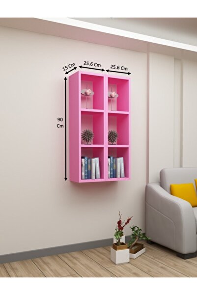 Dekormer Design Kitaplık Pembe Duvar Rafı İkili Takım