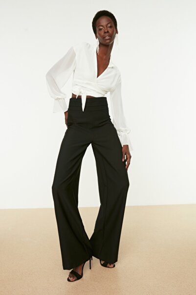 Trendyol Collection Black High Waist Rib Detailed Trousers TPRSS20PL0105