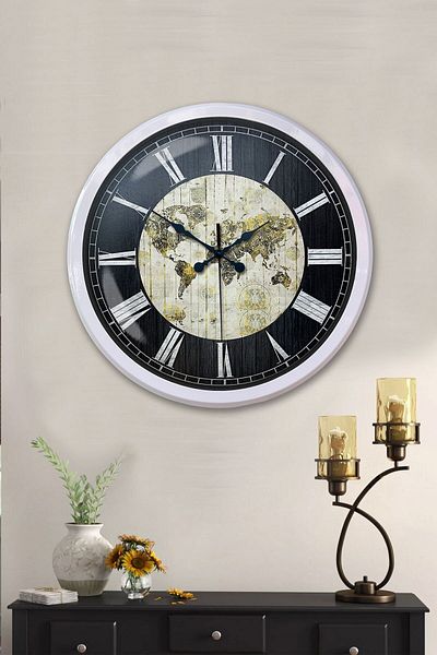 Kasva Concept Gift Decorative 52 cm White Metal World Maps Wall Clock
