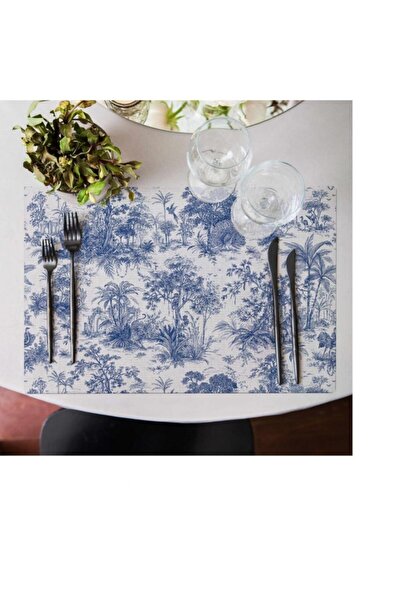 Adawall Blue Hidden Garden - Set of 4 American Service (Linen Fabric, National Wash and Fading Certificate)