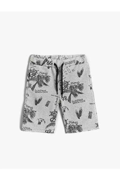 Koton Beli Bağcıklı Baskılı Şort Cepli