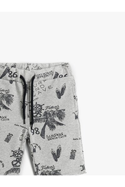 Koton Beli Bağcıklı Baskılı Şort Cepli