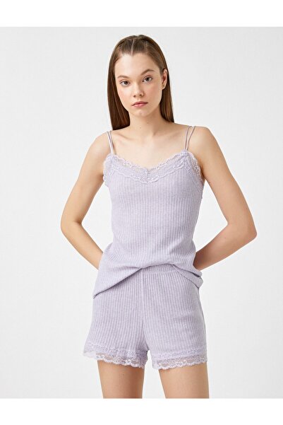 Koton Cotton Lace Detailed Ribbed Shorts Nightgown Bottom