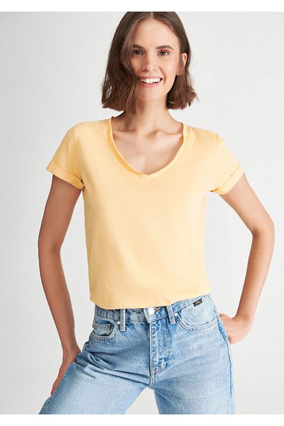 Mavi Lux Touch V-Neck Yellow Modal T-Shirt Regular Fit / Normal Cut 166446-71229