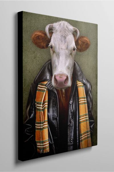 KanvasSepeti Αφηρημένη αλλαγή συμπλέκτη με θέμα την αγελάδα με ανθρώπινο ρούχ...