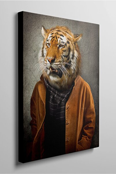 KanvasSepeti Kaplan Temalı İnsan Kıyafetli Kavram Değişimi Soyut Yüksek Kalit...