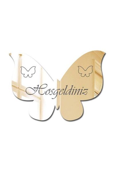 3D Στολίδι πόρτας με πεταλούδα Welcome Plexiglass Gold Mirror - Aks13