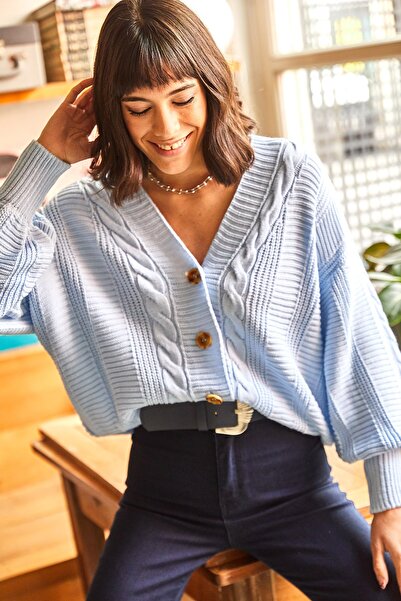 Olalook Dámský pletený kardigan s hustými vlasy v modré barvě HRK-19000082