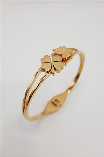 Livs accessories Kelebek Ve Yoncalı Çelik Kelepçe Bileklik