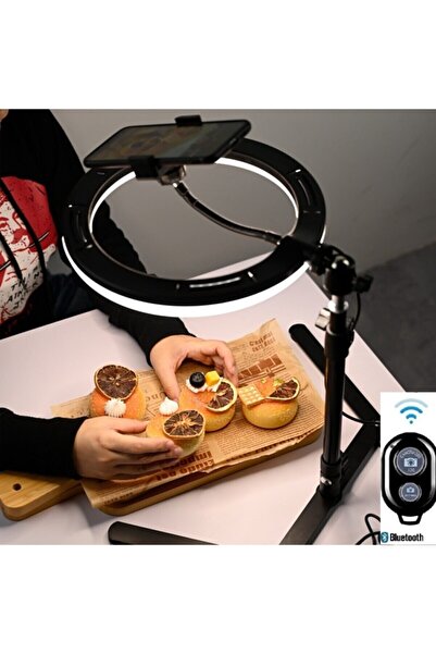 Yussraw 10inç Masa Ürün Çekim Led Işıklı Tripod Standı+ Bluetooth Kumandalı P...