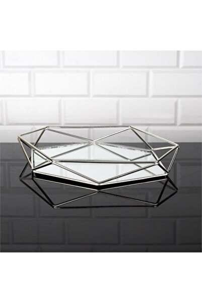 Leila Prizma Aynalı Sunum Tepsi Gümüş34x30cm