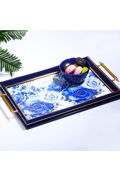 Kosova 201 Glass Acrylic Rectangular Tray Navy Blue 50cm*31cm
