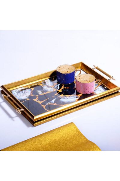 Kosova 202 Glass Acrylic Rectangular Tray Gold 50cm*31cm
