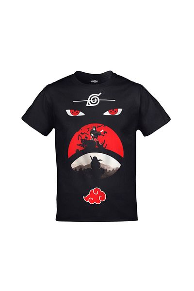 Orijin Tekstil Μαύρο μπλουζάκι Naruto Itachi Uchiha Sasuke με στάμπα Unisex