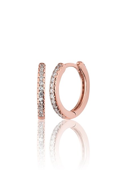 Zanaatsilver 925 Ayar Gümüş Rose Kaplama Tam Tur Zirkon Taşlı Halka Küpe 17 Mm