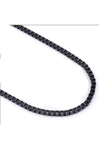 TREND COLLECTİON Unisex Siyah Küp Zincir Kolye 60 Cm