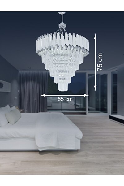 MATMAZEL AKSESUAR Beyaz Slver 55 Lik Kristal Taşlı Lüks Avize