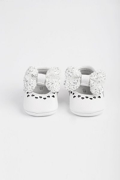 Aslı Türkoğlu White Sequin Open Bow Baby Moccasin