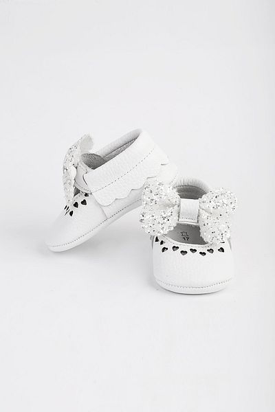 Aslı Türkoğlu White Sequin Open Bow Baby Moccasin