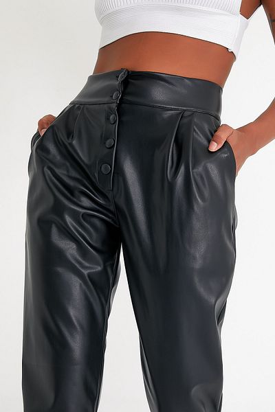 MRS.MODA Women's Front Buttoned Leather Trousers