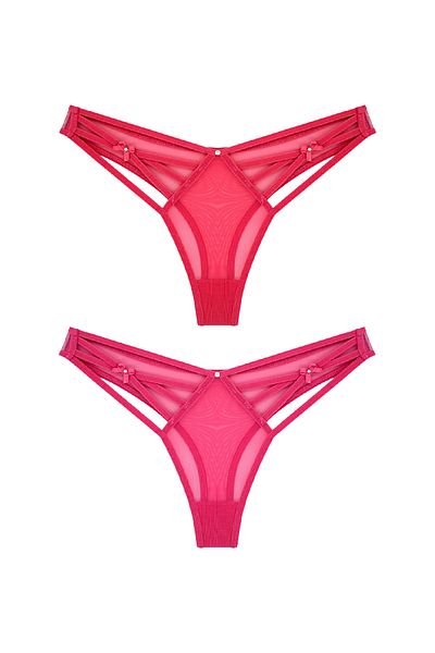 Zena 2-Piece Fancy Women's Panties with Tulle on the Back and Rope Detail on the Front