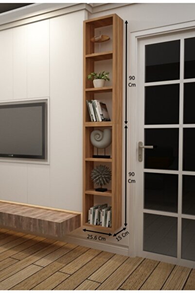 Dekormer Design Kitaplık Kahve Dikey Ikili Birleşik Duvar Rafı Takım